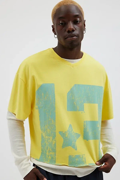 Urban Outfitters Lucky Number Cropped V-neck Tee In Yellow, Men's At
