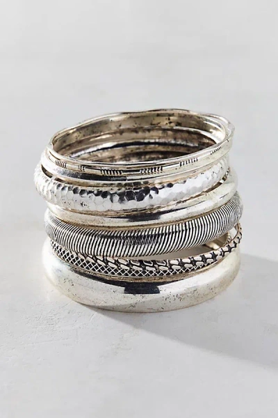 Urban Outfitters Lunar Layers Eclectic Bangle Bracelet Set In Silver, Women's At