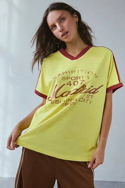 Urban Outfitters Madrid Graphic Oversized V-neck Jersey Tee In Yellow, Women's At