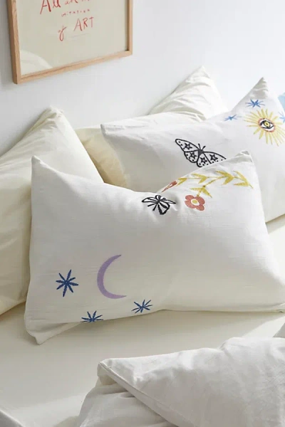 Urban Outfitters Magical Garden Embroidered Sham Set In White At