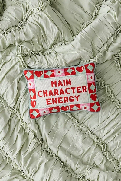 Urban Outfitters Main Character Energy Embroidered Needlepoint Throw Pillow In Main Character At  In Green