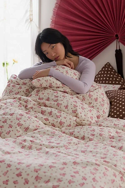 Urban Outfitters Maise Floral Patterned Reversible Duvet Cover In Pink Flora/polka Dot At