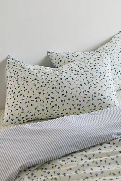 Urban Outfitters Maise Floral Patterned Reversible Sham Set In Blue Flora/stripe At  In Pink