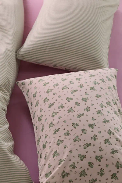 Urban Outfitters Maise Floral Patterned Reversible Sham Set In Green Floral/stripe At  In Multi