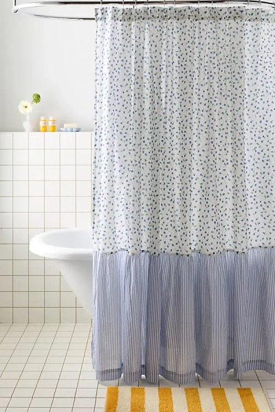 Urban Outfitters Maise Floral Patterned Ruffled Shower Curtain In Blue At