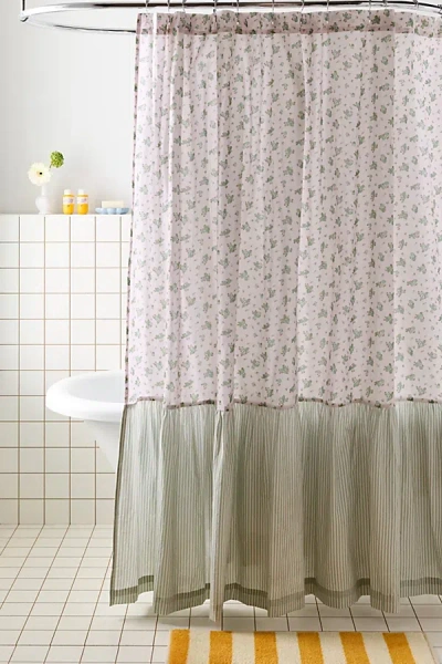 Urban Outfitters Maise Floral Patterned Ruffled Shower Curtain In Green At