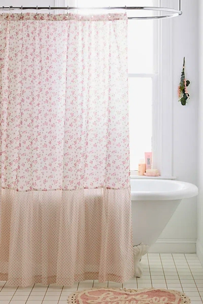 Urban Outfitters Maisie Floral Patterned Ruffled Shower Curtain In Pink At  In Multi