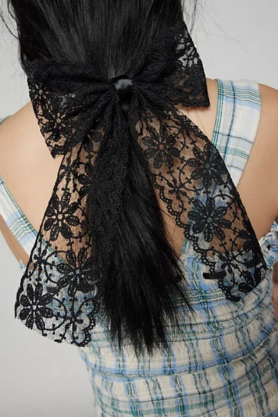 Urban Outfitters Maisie Lace Hair Bow Barrette In Black, Women's At