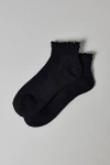 Urban Outfitters Mallory Lettuce-edge Athletic Quarter Crew Sock In Black, Women's At
