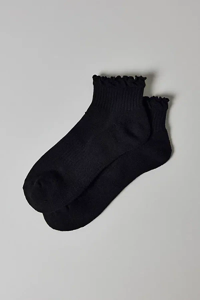 Urban Outfitters Mallory Lettuce-edge Athletic Quarter Crew Sock In Black, Women's At