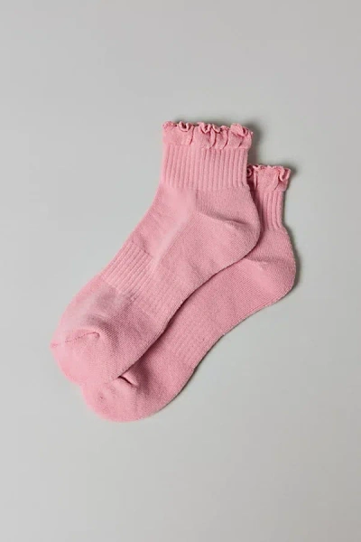 Urban Outfitters Mallory Lettuce-edge Athletic Quarter Crew Sock In Pink, Women's At
