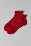 Urban Outfitters Mallory Lettuce-edge Athletic Quarter Crew Sock In Red, Women's At  In Red