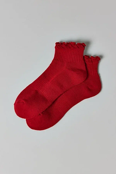 Urban Outfitters Mallory Lettuce-edge Athletic Quarter Crew Sock In Red, Women's At
