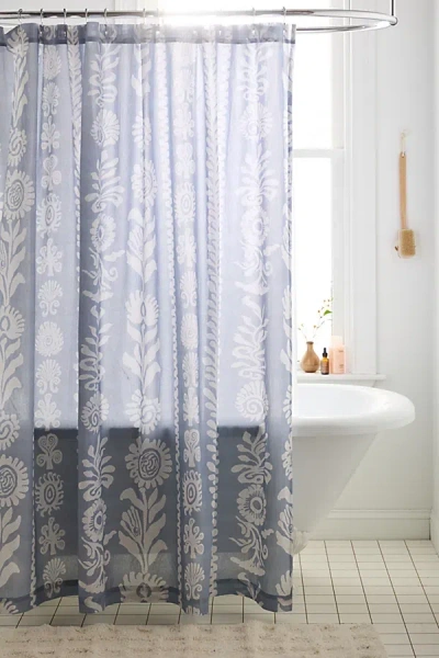 Urban Outfitters Mara Coastal Icon Striped Patterned Shower Curtain In Blue/white At  In Multi
