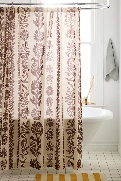 Urban Outfitters Mara Coastal Icon Striped Patterned Shower Curtain In Cream/brown At  In Multi