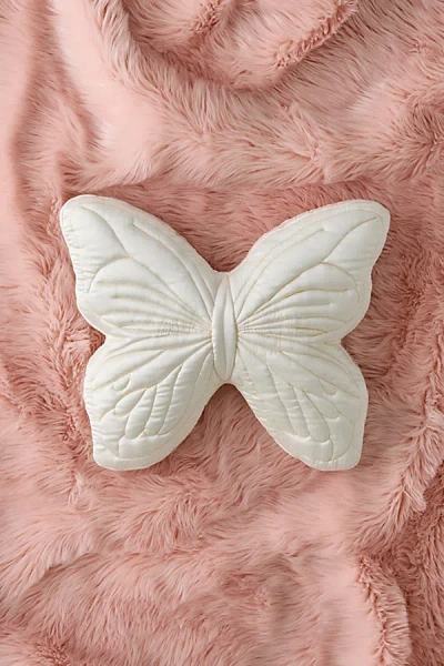 Urban Outfitters Mari Floppy Butterfly Shaped Satin Throw Pillow In White At