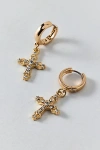 Urban Outfitters Maria Rhinestone Cross Hoop Earring In Gold, Women's At