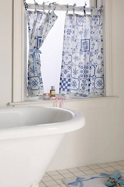 Urban Outfitters Mariana Tile Patterned Café Curtain Set In Blue At