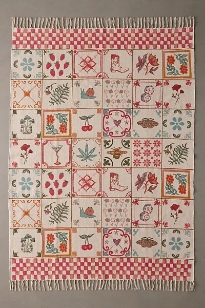 Urban Outfitters Mariana Tile Flatweave Printed Rug In Orange At  In Multi