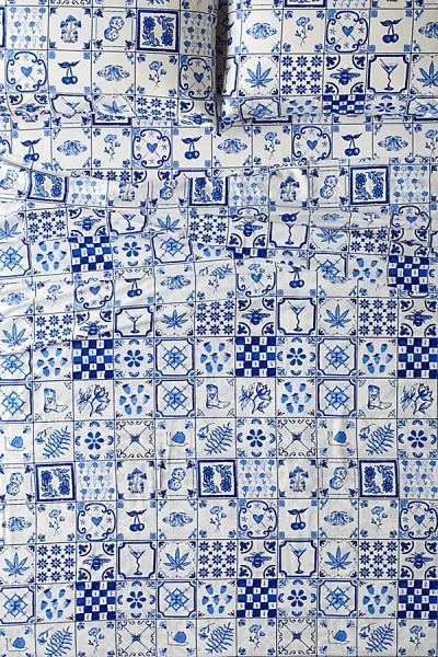 Urban Outfitters Mariana Tile Sheet Set In Blue At  In Animal Print