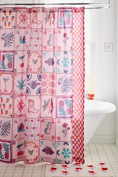 Urban Outfitters Mariana Tile Shower Curtain In Pink At