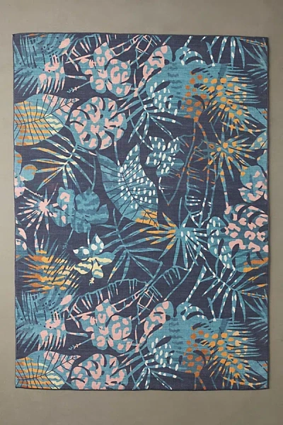 Urban Outfitters Marianne Floral Washable Rug In Navy At  In Blue