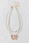 Urban Outfitters Mariposa Butterfly Pendant Pearl Layering Necklace Set In Gold, Women's At  In Gold