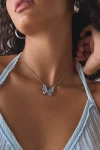 Urban Outfitters Marisol Gem-inset Butterfly Pendant Necklace In Silver, Women's At  In Metallic
