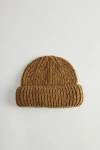 Urban Outfitters Marled Wool Short Roll Ribbed Knit Beanie In Gold, Men's At