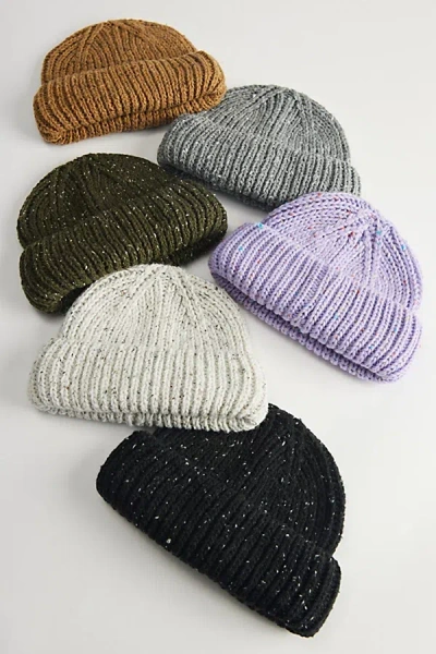 Urban Outfitters Marled Wool Short Roll Ribbed Knit Beanie In Ivory, Men's At  In Ivory