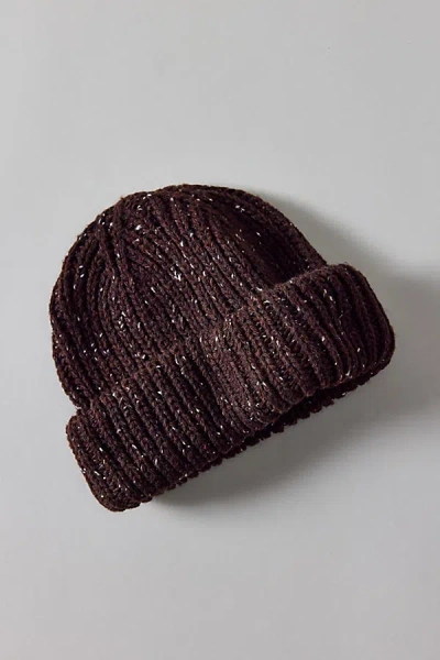 Urban Outfitters Marled Wool Short Roll Ribbed Knit Beanie In Chocolate, Men's At  In Brown