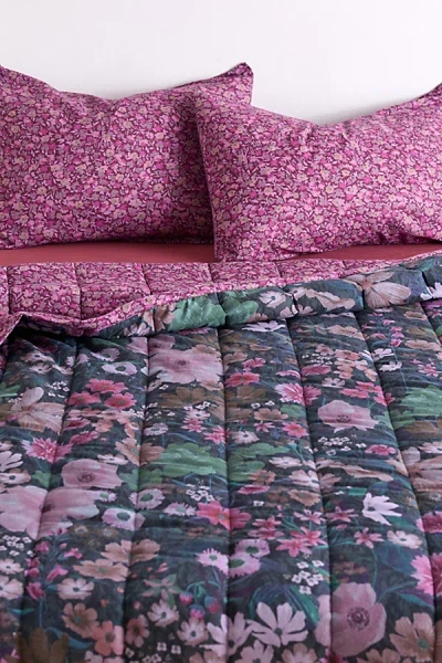 Urban Outfitters Marti Floral Reversible Lightweight Cotton Quilt In Purple At