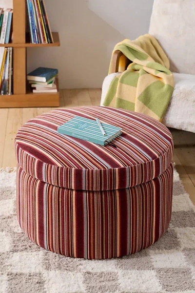Urban Outfitters Matilda Round Striped Velvet Upholstered Storage Ottoman In Red At