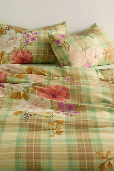 Urban Outfitters Maud Floral Plaid Patterned Duvet Cover In Green At