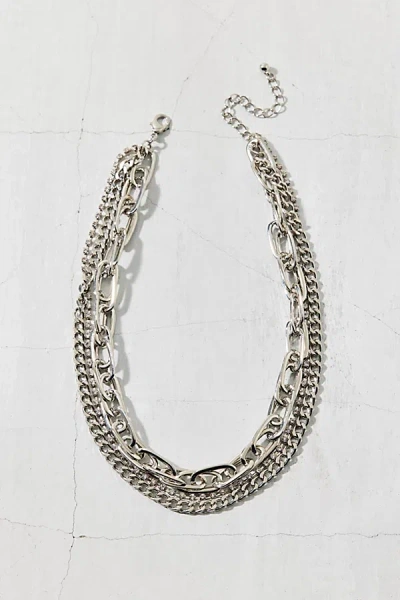 Urban Outfitters Maya Rhinestone Mixed Chain Multi-strand Necklace In Silver, Women's At