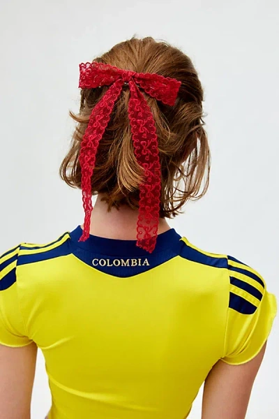 Urban Outfitters Medium Lace Hair Bow Barrette In Red, Women's At