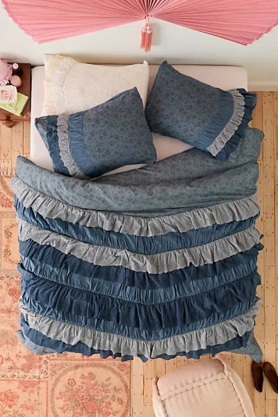 Urban Outfitters Meg Waterfall Ruffle Cotton Voile Duvet Cover In Shadow At  In White