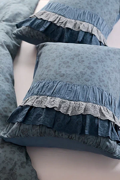 Urban Outfitters Meg Waterfall Ruffle Cotton Voile Sham Set In Shadow At  In Blue