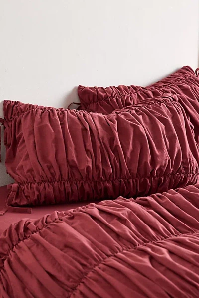 Urban Outfitters Melody Cinched Core Sham Set In Oxblood Red At