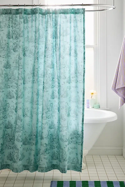 Urban Outfitters Mermaid Toile Patterned Shower Curtain In Green At
