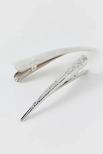 Urban Outfitters Metal Alligator Hair Clip Set In Silver, Women's At