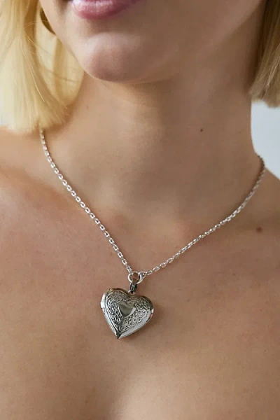 Urban Outfitters Metal Etched Heart Locket Necklace In Silver, Women's At  In Gold