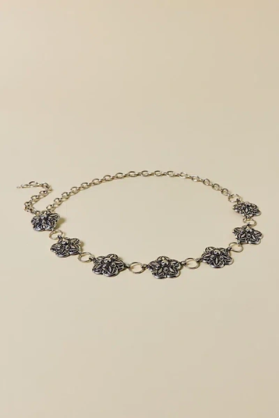 Urban Outfitters Metal Flower Chain Belt In Silver, Women's At