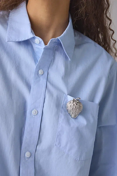 Urban Outfitters Metal Strawberry Pin In Silver At  In Blue