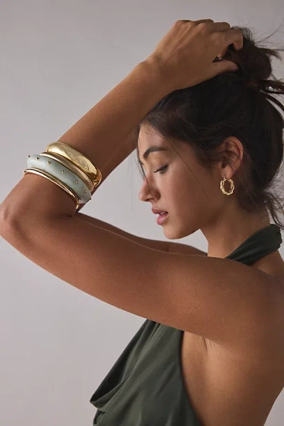 Urban Outfitters Metal Studded Chunky Bangle Bracelet In Jade, Women's At