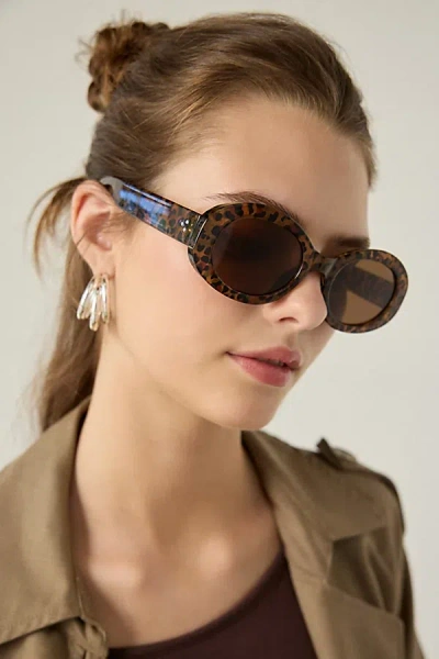 Urban Outfitters Mia Leopard Oval Sunglasses In Brown, Women's At