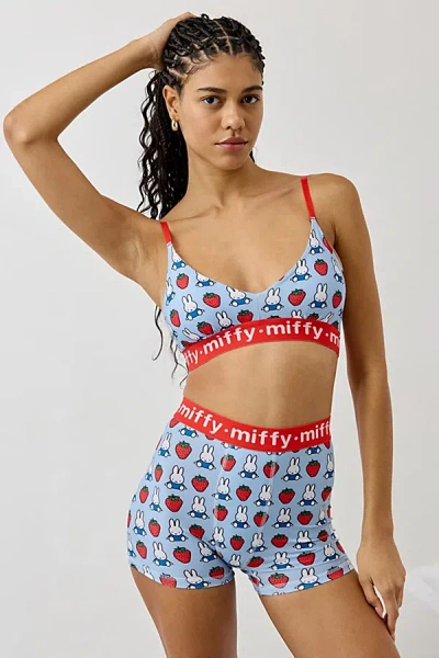 Urban Outfitters Miffy Strawberry Print Bra & Boyshort 2-piece Set In Blue, Women's At