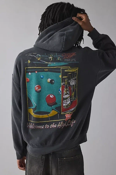 Urban Outfitters Miller High Life Billiards Graphic Hoodie Sweatshirt In Washed Black, Men's At