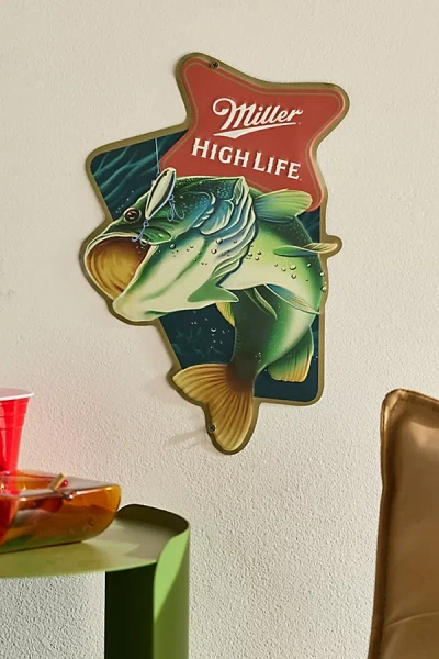 Urban Outfitters Miller High Life Open Mouth Bass Metal Wall Sign In Green At
