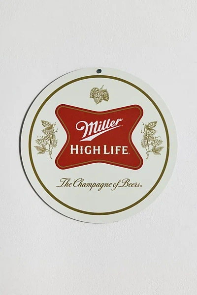 Urban Outfitters Miller High Life The Champagne Of Beers Round Metal Wall Sign In White At  In Red